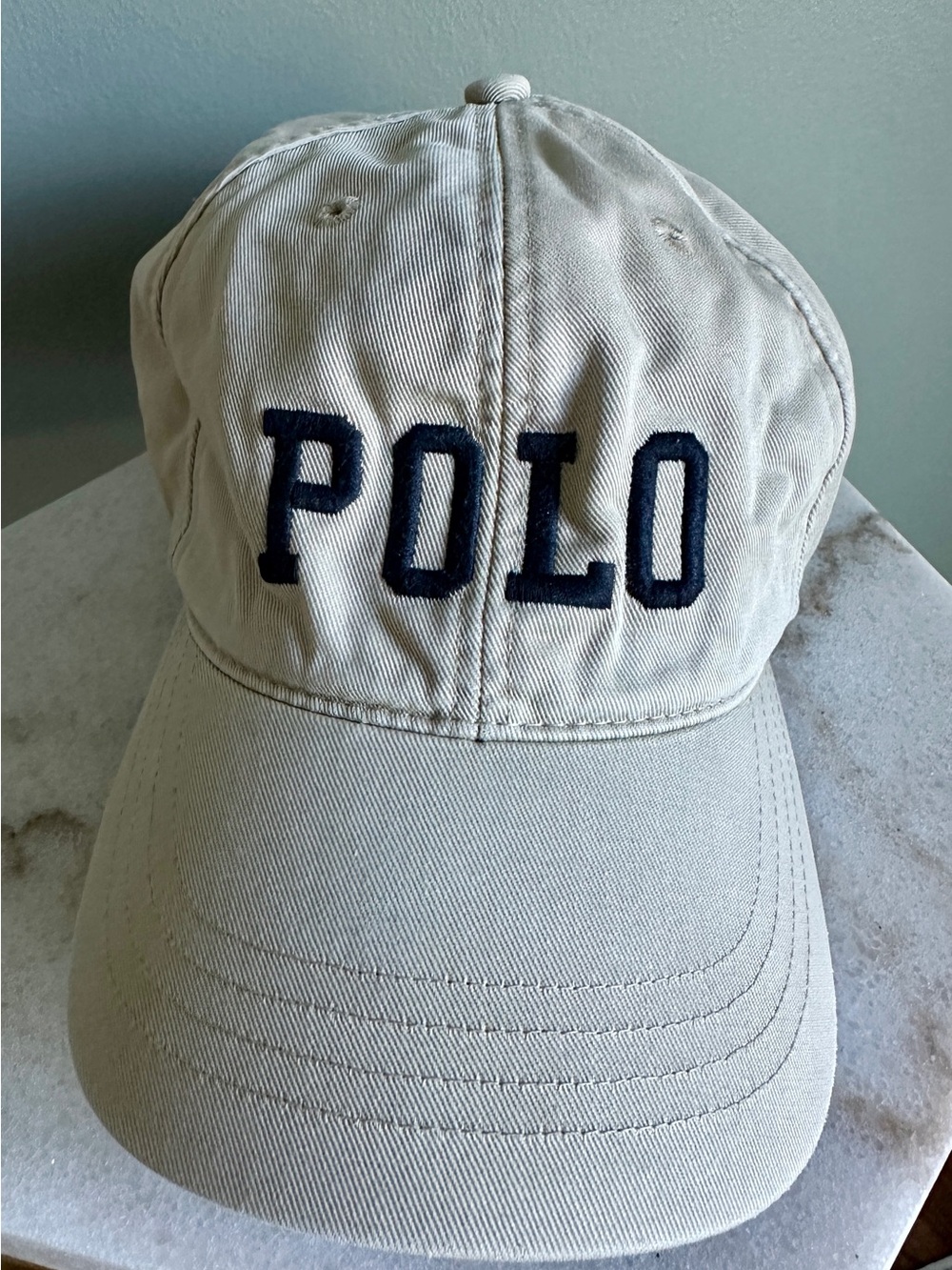 Vintage 1990’s Polo by Ralph Lauren Khaki Cap with Navy Embroidered POLO